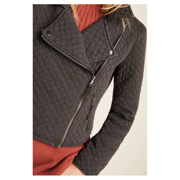 NWOT Anthropologie Marrakech Quilted Moto Jacket in Washed Black  Size Small - Picture 3 of 13